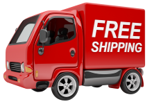 Red delivery truck with 'FREE SHIPPING' written in bold white letters on the side.