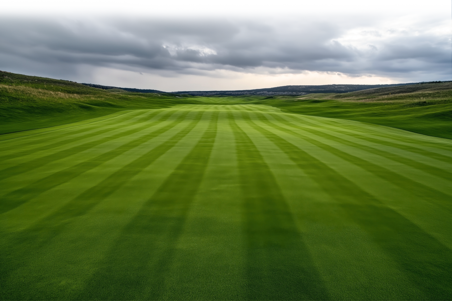 An image of a small valley with freshly cut grass